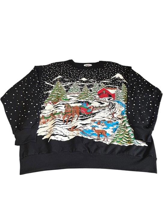 Nutcracker Sweaters - Vintage Nutcracker Winter Scene Christmas Sweater Black XL Cottagecore